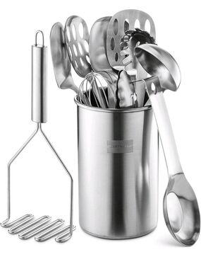 Stainless Steel Utensil Holder & 11 Piece Tool Set - Kitchen Organizer